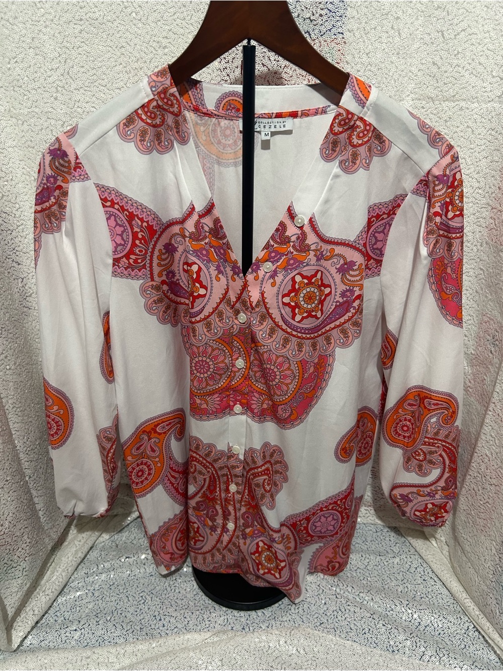 Collection B Pink & Orange Paisley Button-Down Blouse